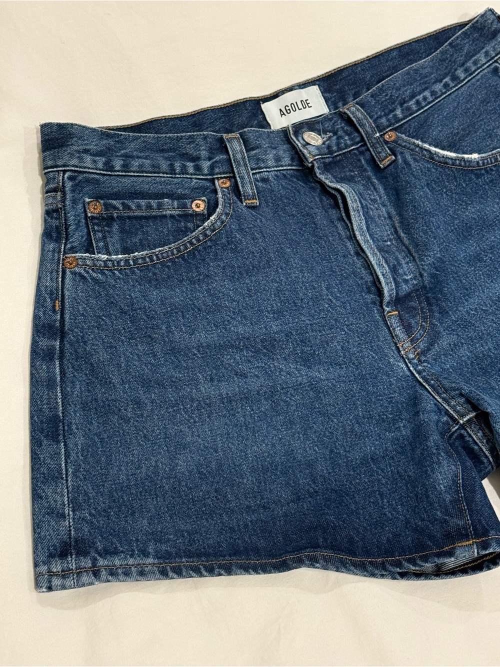 Agolde Dark Indigo High-Rise Denim Shorts - Picture 4 of 5